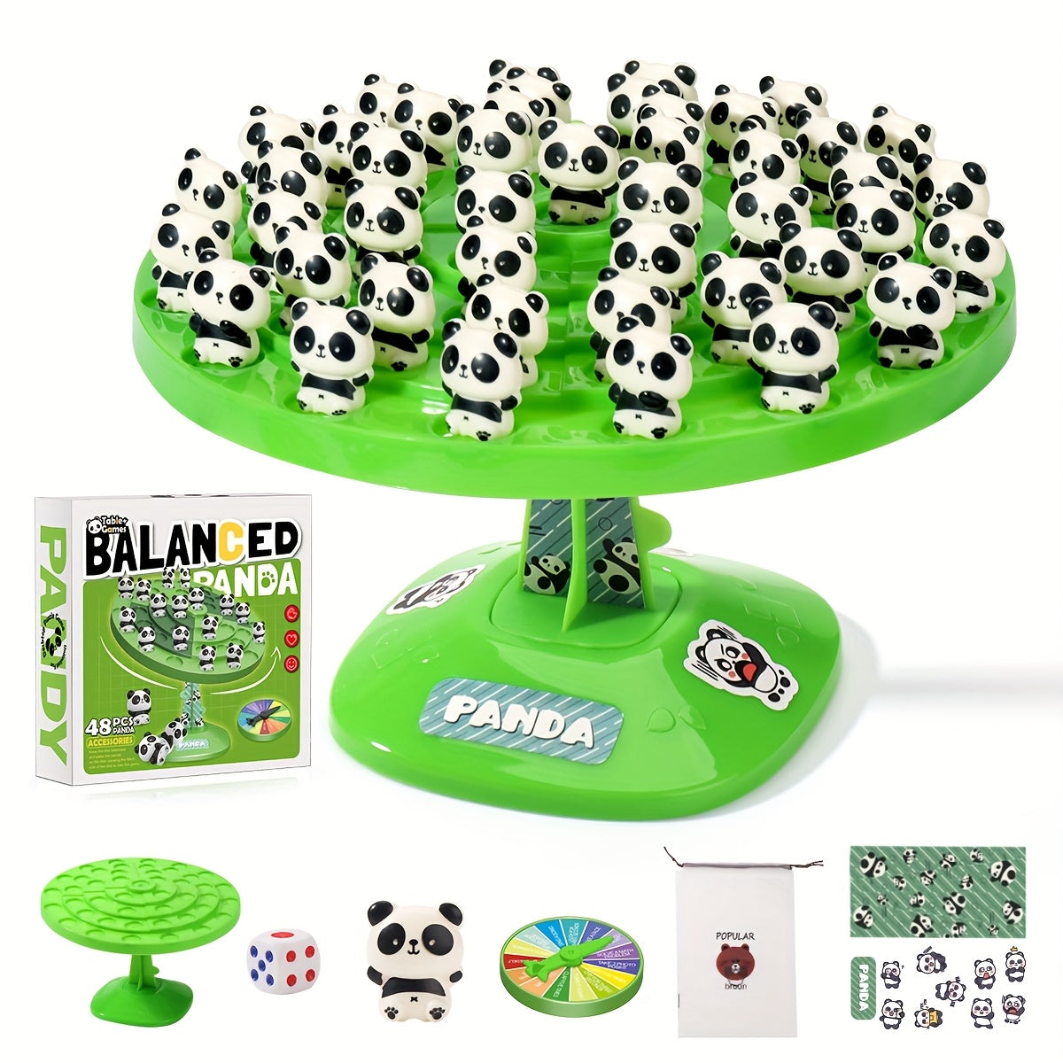 Jeu d'¨¦quilibre Panda - Puzzle interactif familial avec 46 d¨¦fis amusants, base en plastique vert et figurines de pandas noir\u002Fblanc, jeu ¨¦ducatif STEM pour enfants et parents