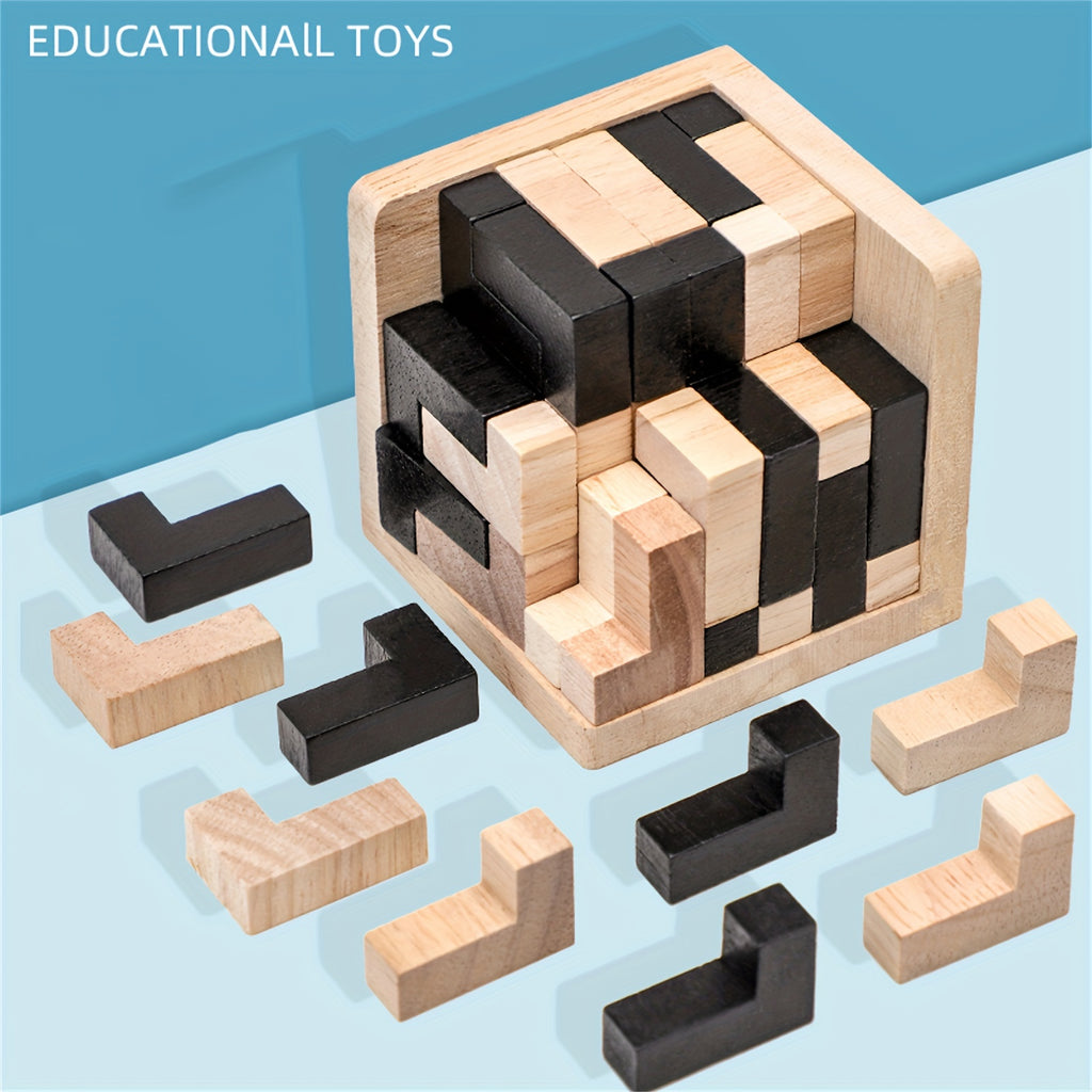 54 pi¨¨ces Puzzle en Bois Cubique Casse-T¨ºte, Jeu ¨¦ducatif Logique en Forme de L