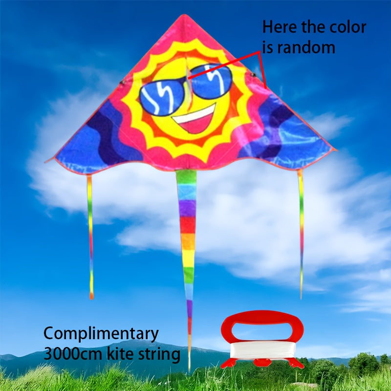 Cerf-volant s¨¦rie Sunshine 90 cm, motif joyeux, tissu r¨¦sistant, id¨¦al pour cadeaux entre amis, parcs, plages et sports a¨¦riens en plein air