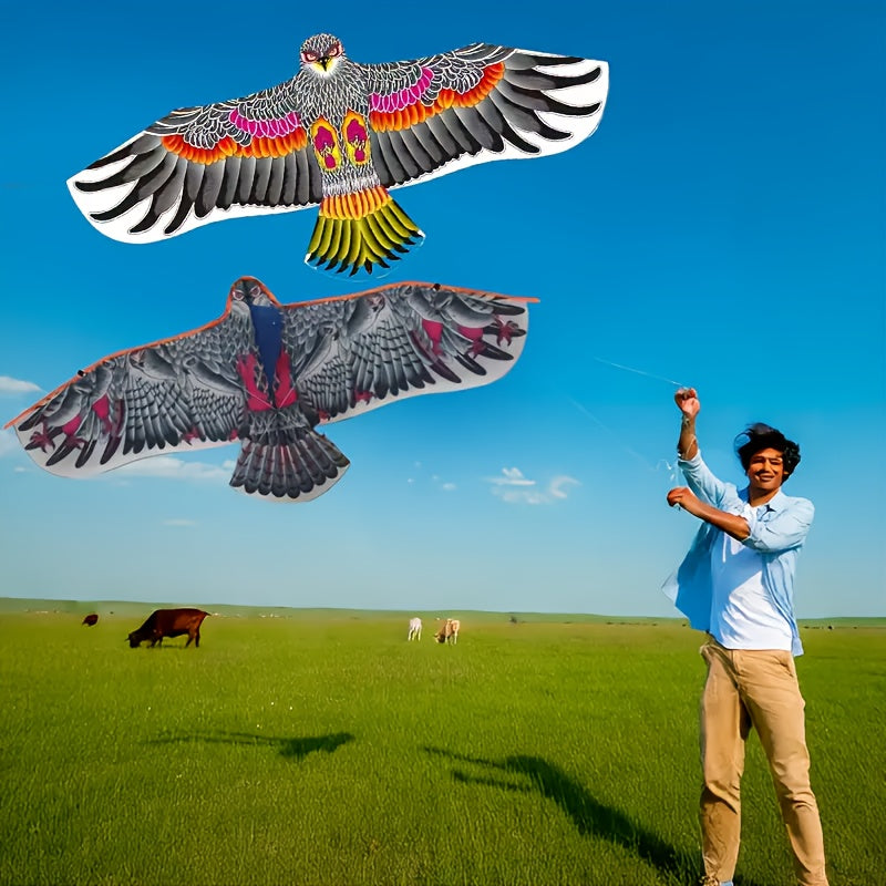 1pc Grande Cerf-Volant Aigle avec Plumes Vibrantes - Envergure de 3.9 pieds, Ligne R¨¦sistante de 98 pieds, Parfait pour la Plage, le Parc et les Activit¨¦s Familiales en Plein Air