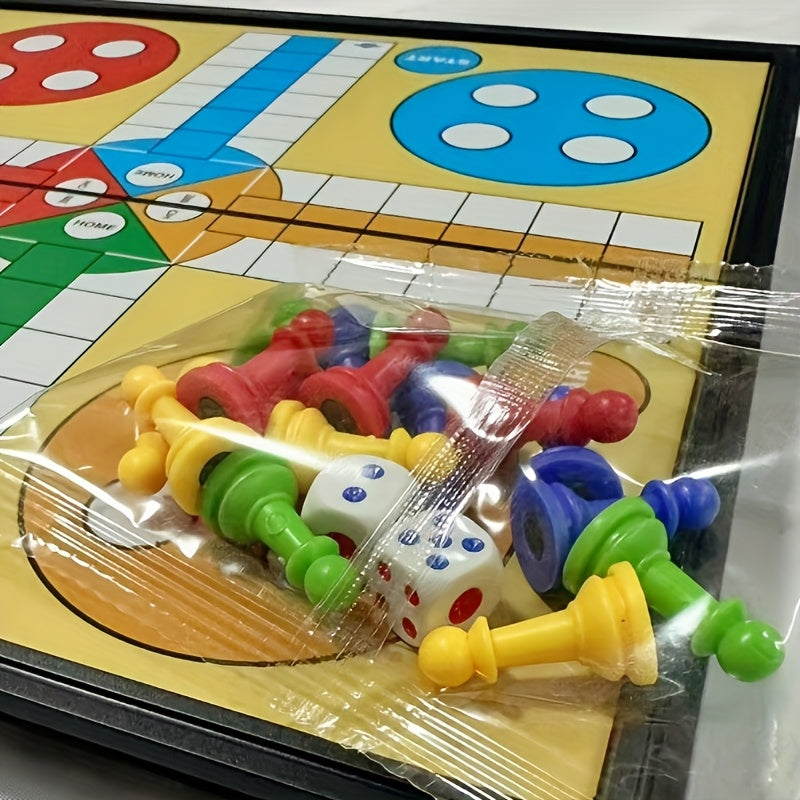 Ensemble de jeu de ludo d'¨¦checs magn¨¦tique 9.84X9.84 pouces avec 16 pi¨¨ces, 2 d¨¦s et un plateau \u002F Ludo quatre couleurs d'¨¦checs FUN divertissement sport de f¨ºte de rassemblement famille amis ¨¦v¨¦nement portable pliable