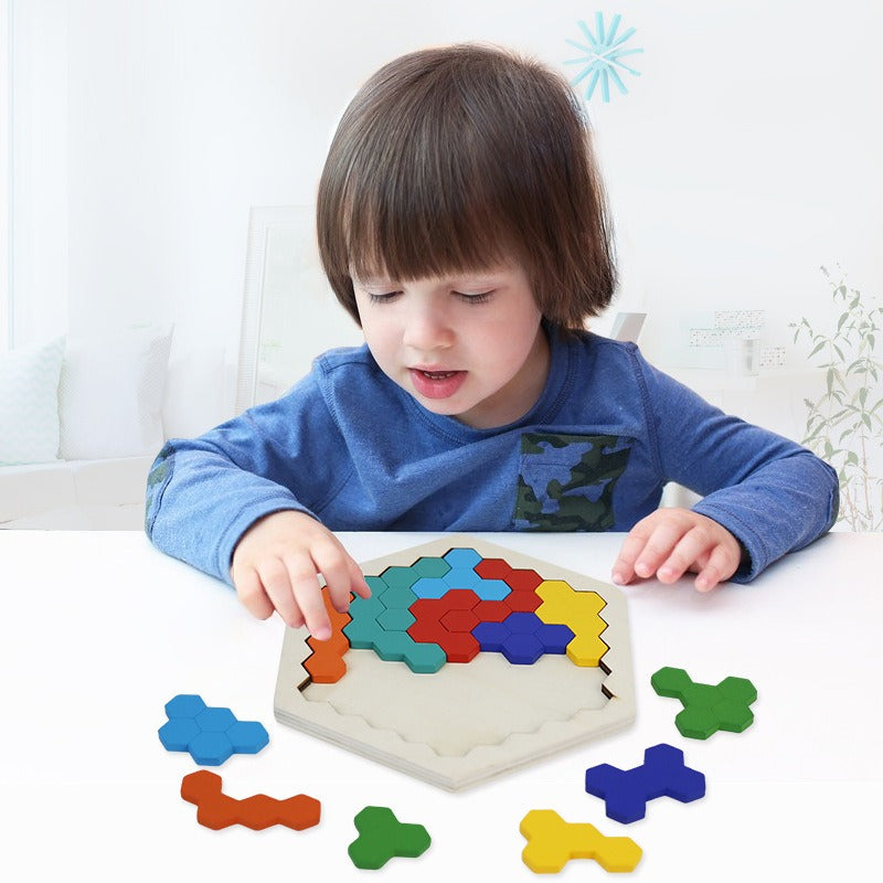 Puzzles en bois hexagonaux en 3D pour enfants, con?us comme jouets ¨¦ducatifs. Ces jeux de Tangram sont parfaits pour tester l'intelligence et font des cadeaux de No?l et de vacances.