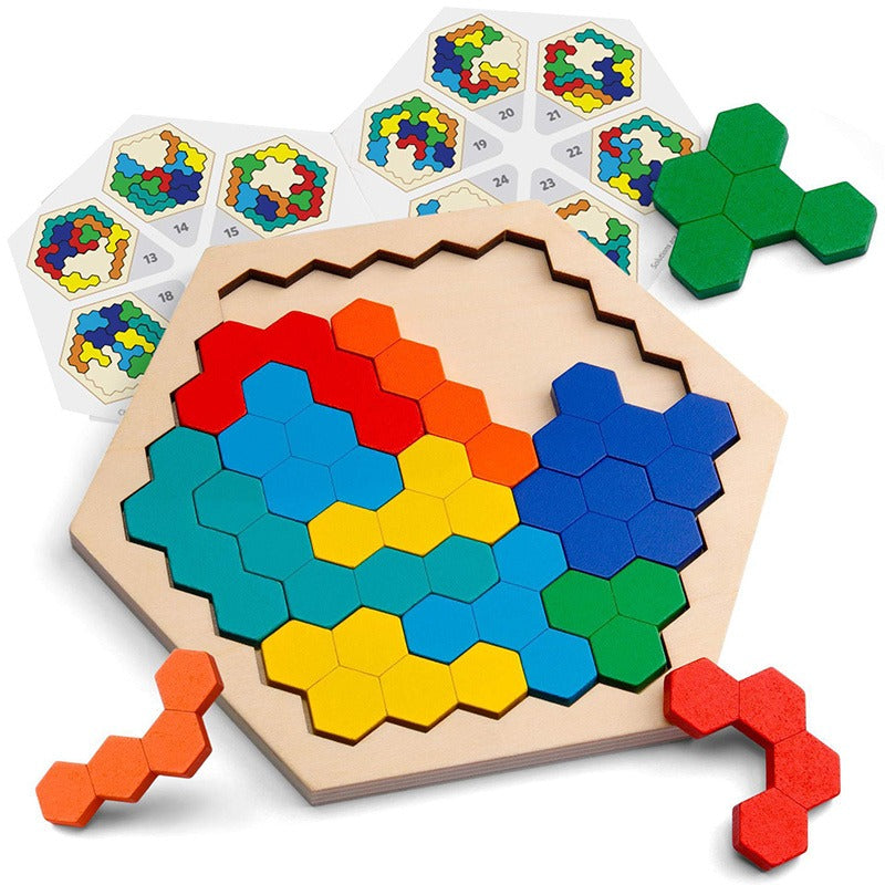 Puzzles en bois hexagonaux en 3D pour enfants, con?us comme jouets ¨¦ducatifs. Ces jeux de Tangram sont parfaits pour tester l'intelligence et font des cadeaux de No?l et de vacances.