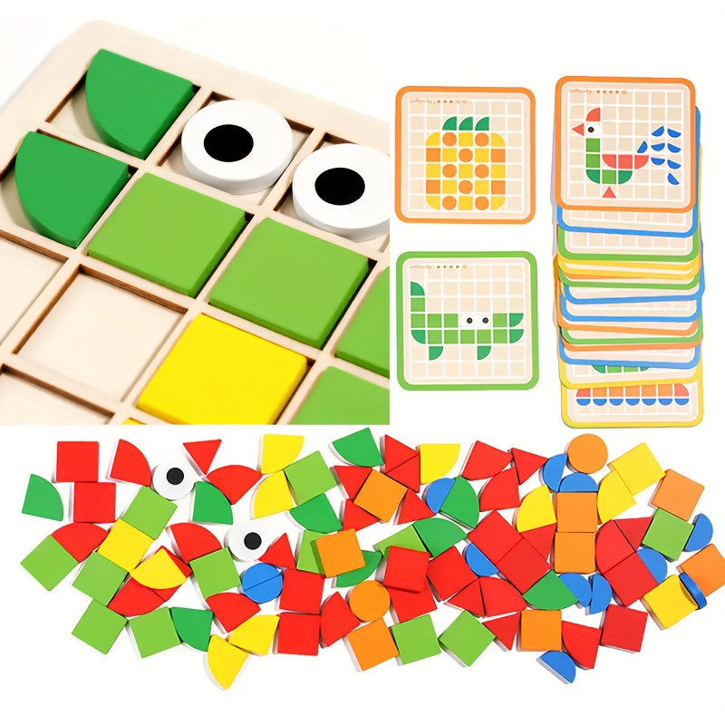Un ensemble de puzzle mosa?que en bois 3D avec 20 cartes pour l'entra?nement et l'association de blocs. Capacit¨¦ de reconnaissance des couleurs adapt¨¦e aux gar?ons et aux filles. Cadeaux pour No?l, Nouvel An et la rentr¨¦e scolaire