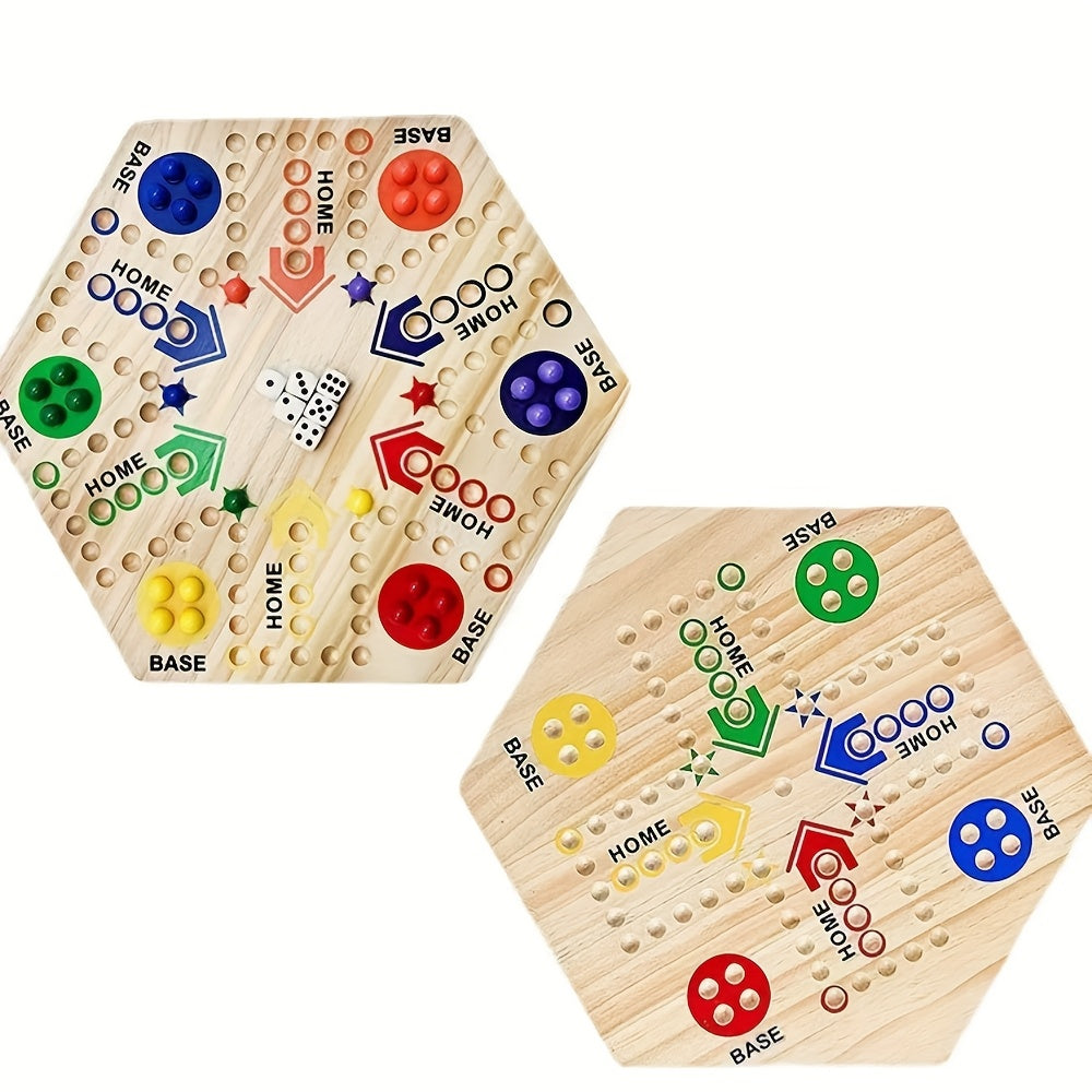 Un Jeu de Soci¨¦t¨¦ en Bois de Haute Qualit¨¦ ¨¤ Double Face, ¨¦chiquier Volant pour F¨ºte, pour 4-6 Joueurs, avec 6 Couleurs 24 Billes + 6 D¨¦s, le Meilleur Choix pour les Passionn¨¦s de Jeux