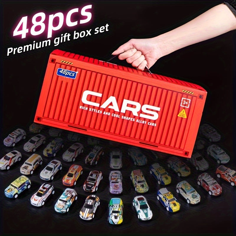 Ensemble de 48 voitures de course en m¨¦tal avec m¨¦canisme de traction et bo?te de rangement - V¨¦hicules en alliage d'acier divers, ensemble de jeu ¨¦ducatif pour les 3 ans et plus, cadeau id¨¦al pour les anniversaires et les f¨ºtes d'hiver