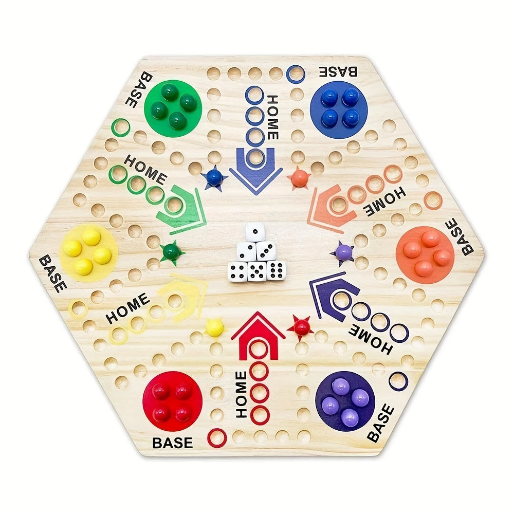Un Jeu de Soci¨¦t¨¦ en Bois de Haute Qualit¨¦ ¨¤ Double Face, ¨¦chiquier Volant pour F¨ºte, pour 4-6 Joueurs, avec 6 Couleurs 24 Billes + 6 D¨¦s, le Meilleur Choix pour les Passionn¨¦s de Jeux