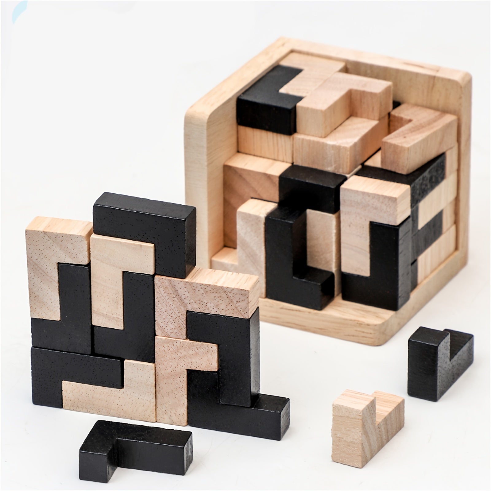 54 pi¨¨ces Puzzle en Bois Cubique Casse-T¨ºte, Jeu ¨¦ducatif Logique en Forme de L