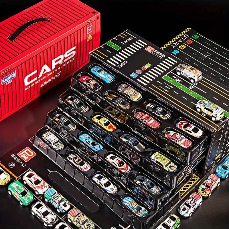 Ensemble de 48 voitures de course en m¨¦tal avec m¨¦canisme de traction et bo?te de rangement - V¨¦hicules en alliage d'acier divers, ensemble de jeu ¨¦ducatif pour les 3 ans et plus, cadeau id¨¦al pour les anniversaires et les f¨ºtes d'hiver