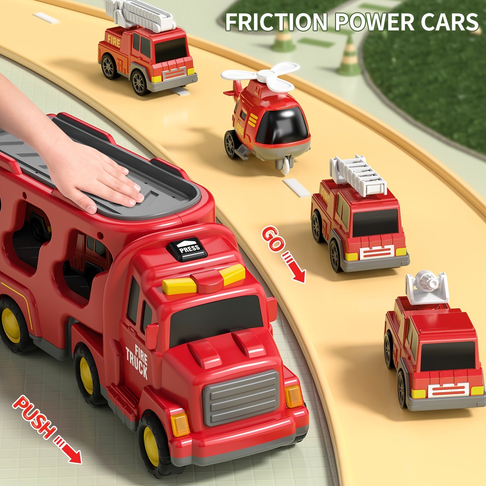 BABY HOME 5-en-1 Camion de Pompiers, V¨¦hicules Interchangeables en Plastique Rouge, Voitures Jouets ¨¤ Friction pour Enfants de 3 ¨¤ 9 Ans, Cadeau Id¨¦al pour No?l et Anniversaire pour Gar?ons et Filles