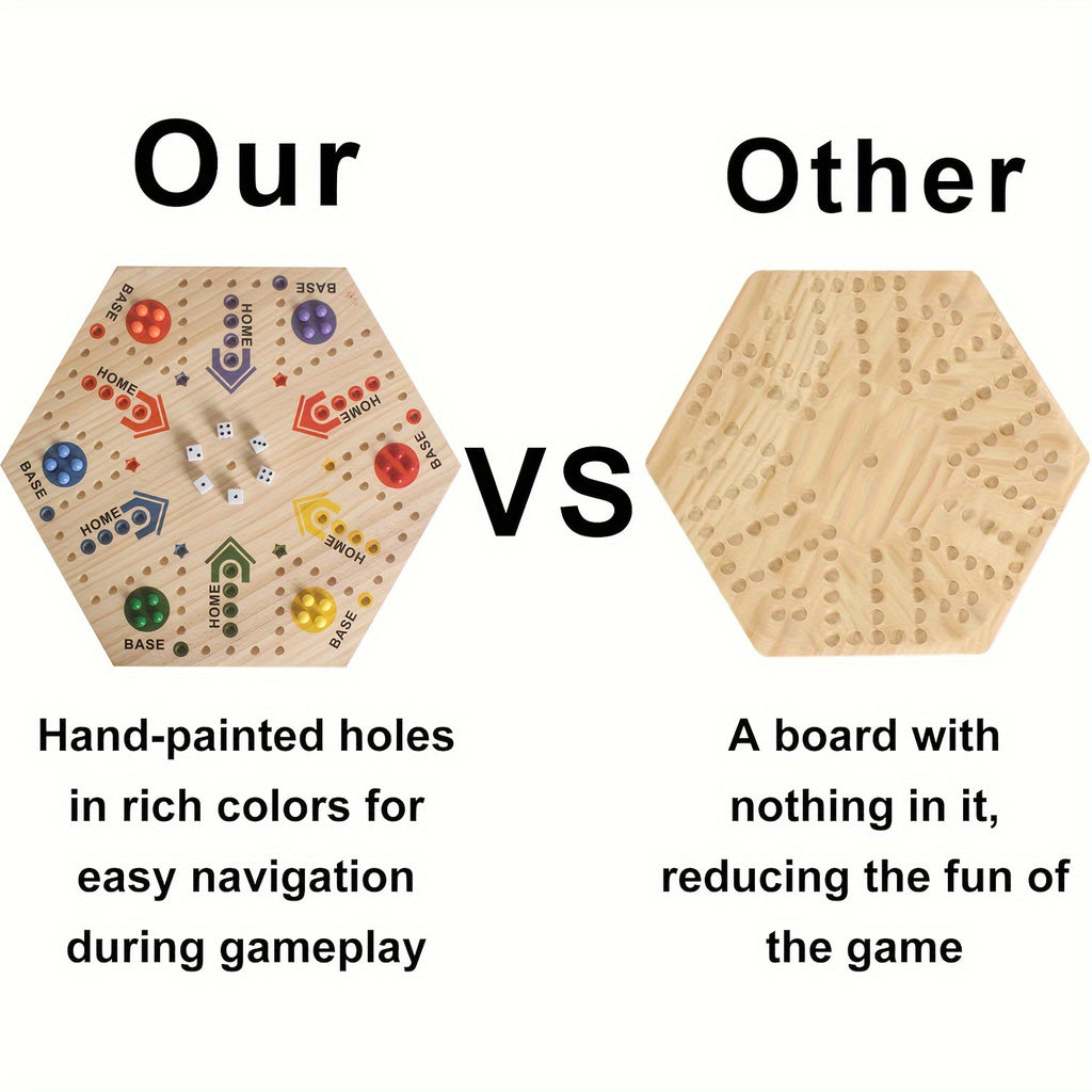 Jeu d'¨¦checs en Bois 1 pi¨¨ce, Peint ¨¤ Double Face pour 2-6 Joueurs avec ¨¦checs Volants et 24 Billes de 6 Couleurs + 6 D¨¦s, Adapt¨¦ aux F¨ºtes, Adultes, Famille & Amis