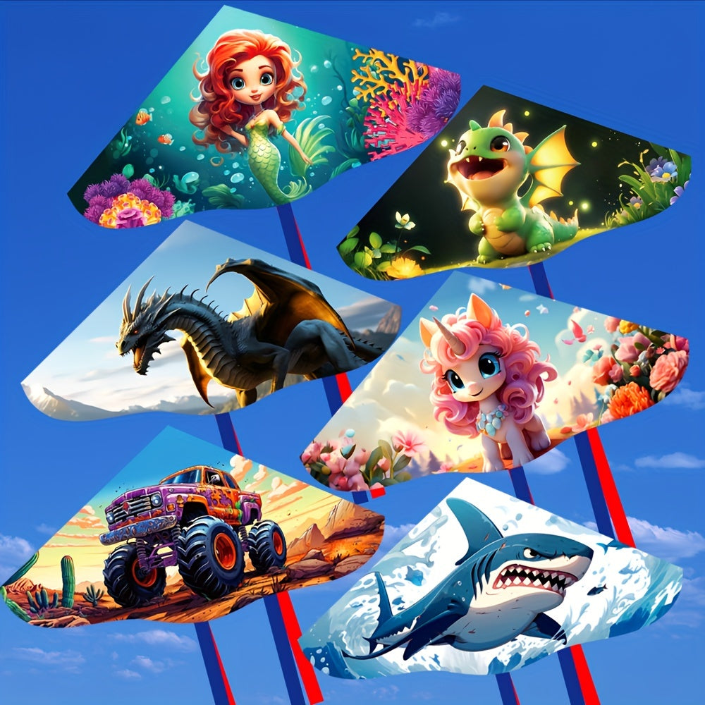 1 cerf-volant triangulaire ¨¤ motif de dessin anim¨¦, comprenant une ligne de 1968.5 pouces, adapt¨¦ aux divertissements de plein air et aux cadeaux de No?l.