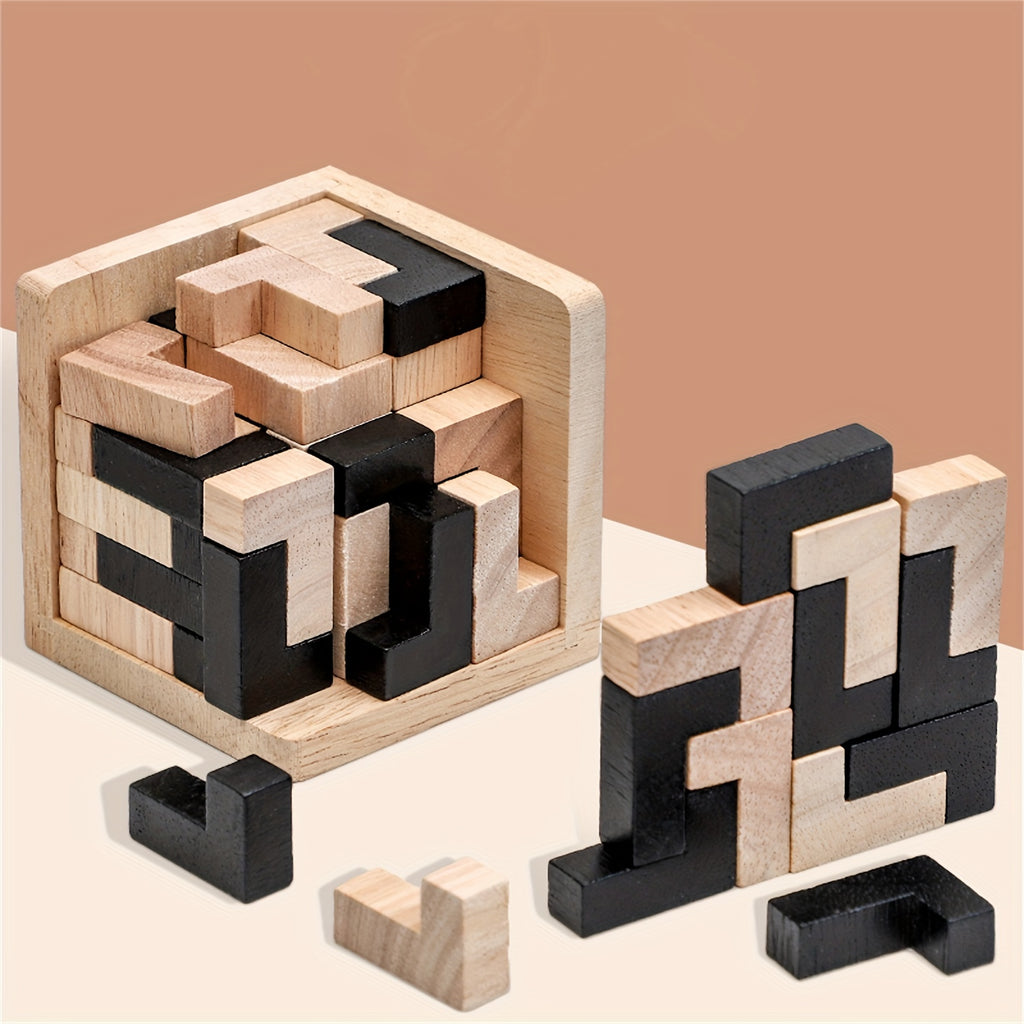 54 pi¨¨ces Puzzle en Bois Cubique Casse-T¨ºte, Jeu ¨¦ducatif Logique en Forme de L