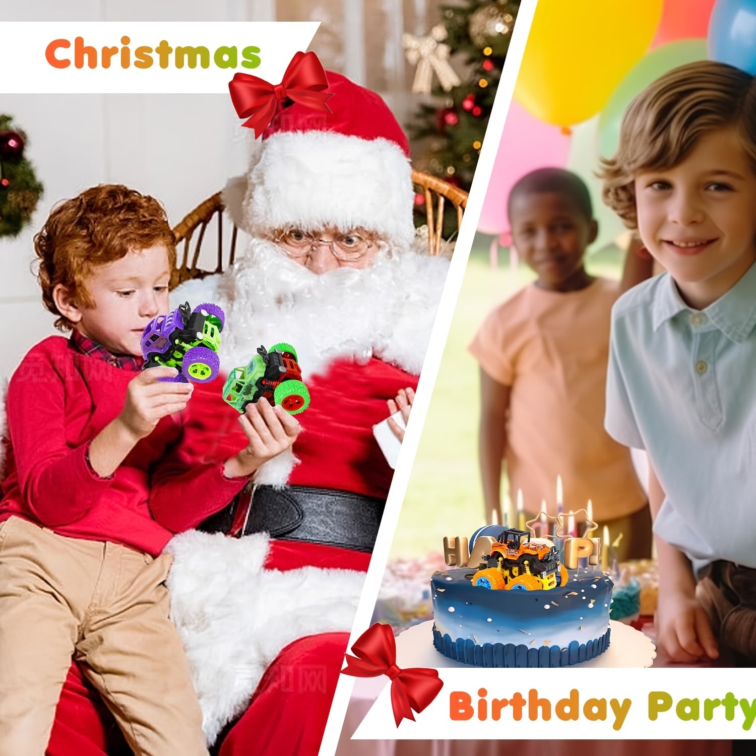 4 camions monstres ¨¤ friction pour enfants 3+ | Avance par pouss¨¦e, voitures ¨¤ inertie bidirectionnelles avec rotation ¨¤ 360¡ã | Jeu de v¨¦hicules solides ¨¤ rappel - Cadeau d'anniversaire id¨¦al