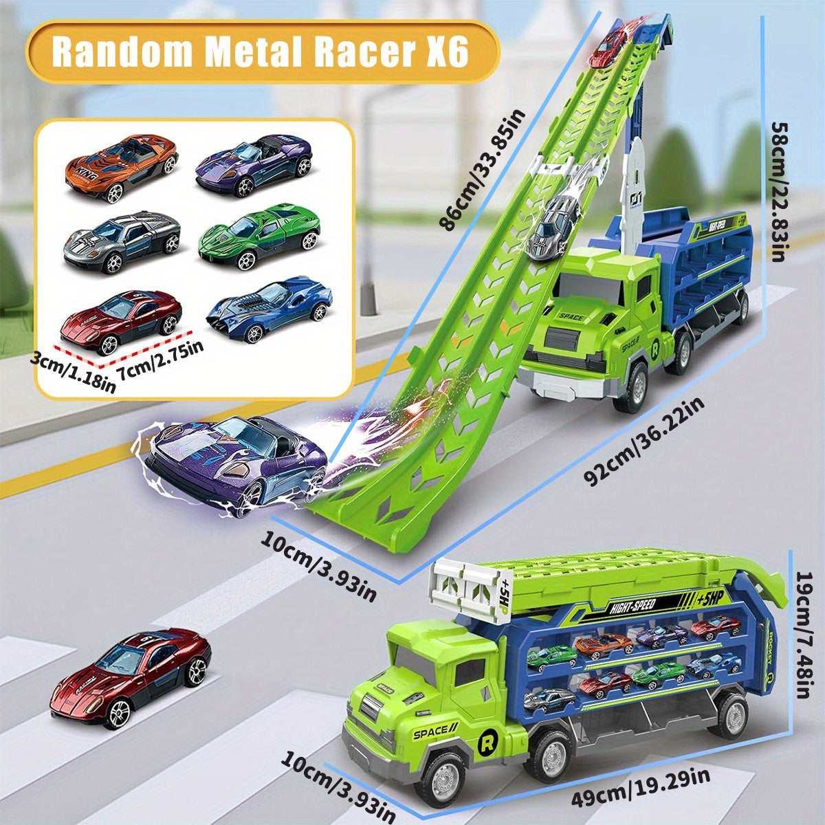Voiture de Course ¨¤ Friction avec Piste de Transport, Camion Dinosaure et Voitures ¨¤ ¨¦jection pour Enfants 3-6 Ans - Jouet Cadeau Ensemble de V¨¦hicules Pliables