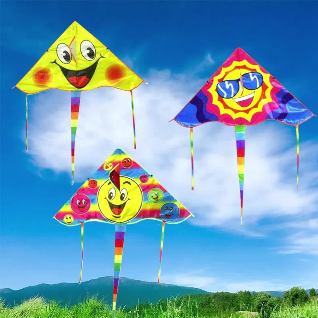 Cerf-volant s¨¦rie Sunshine 90 cm, motif joyeux, tissu r¨¦sistant, id¨¦al pour cadeaux entre amis, parcs, plages et sports a¨¦riens en plein air