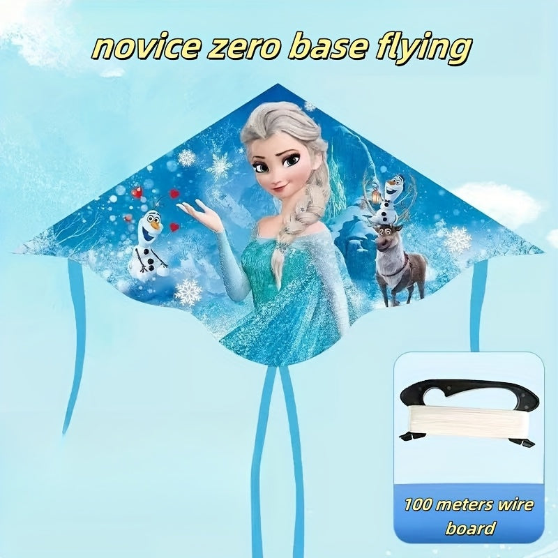 Volant de ciel blanc | Design Elsa & Olaf | Cable durable de 3937.01 pouces, mat¨¦riau nylon fort | Id¨¦al pour le parc et les activit¨¦s en plein air | Parfait pour No?l et les f¨ºtes