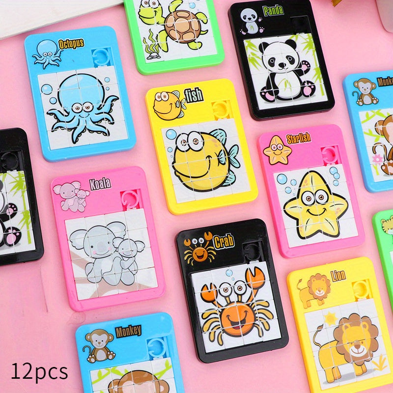 12pcs - Puzzle Coulissant pour Jeunes Animaux, Entra?nement ¨¤ la Pens¨¦e Logique, Jouet de Puzzles, Convient aux Jeunes pour D¨¦velopper leur Cerveau (Couleur et Motif Al¨¦atoires)
