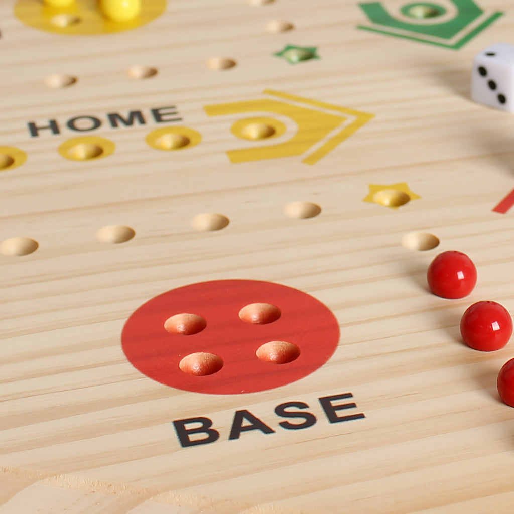 Jeu d'¨¦checs en Bois 1 pi¨¨ce, Peint ¨¤ Double Face pour 2-6 Joueurs avec ¨¦checs Volants et 24 Billes de 6 Couleurs + 6 D¨¦s, Adapt¨¦ aux F¨ºtes, Adultes, Famille & Amis