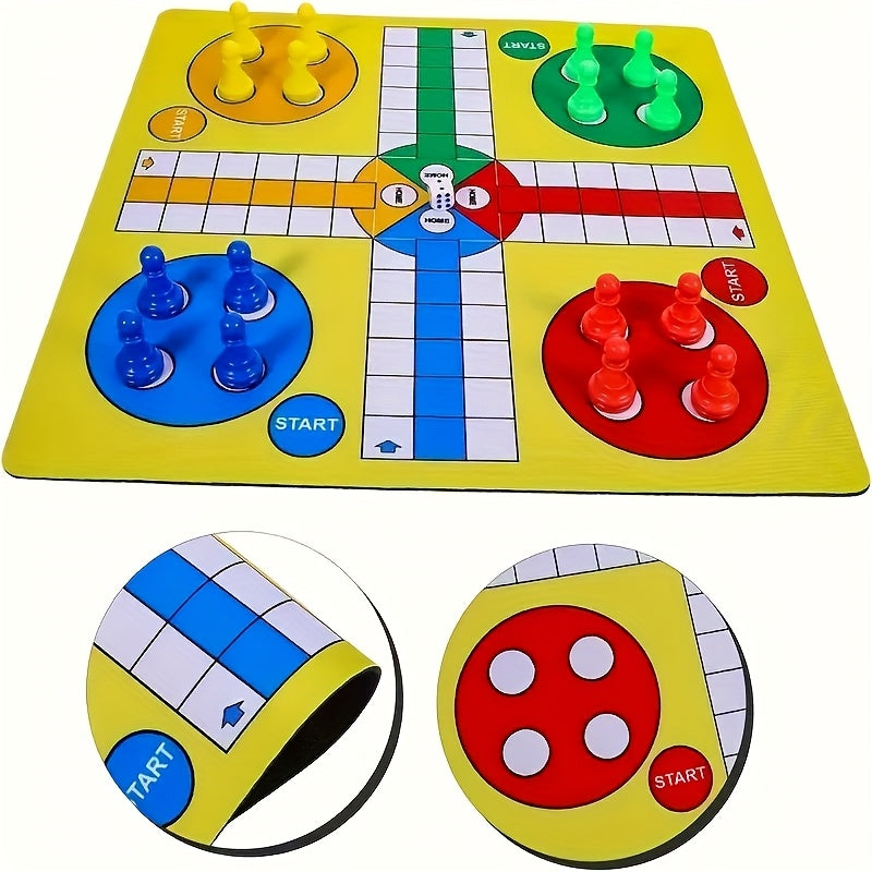 Version simplifi¨¦e du jeu d'¨¦checs volant pour quatre joueurs avec 16 pi¨¨ces + tapis de jeu + d¨¦s, un design polyvalent et l¨¦ger pour le divertissement ¨¤ tout moment et n'importe o¨´