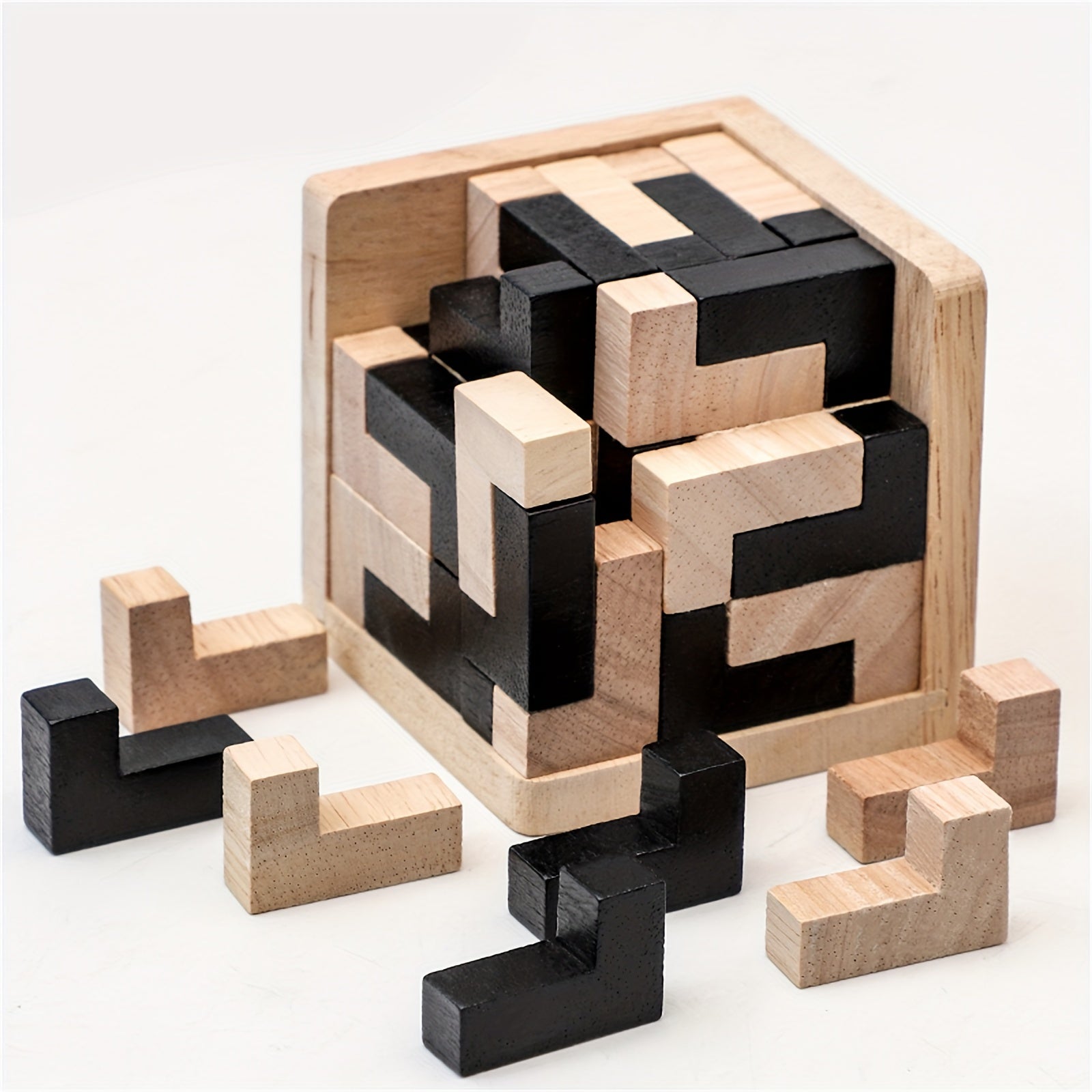 54 pi¨¨ces Puzzle en Bois Cubique Casse-T¨ºte, Jeu ¨¦ducatif Logique en Forme de L