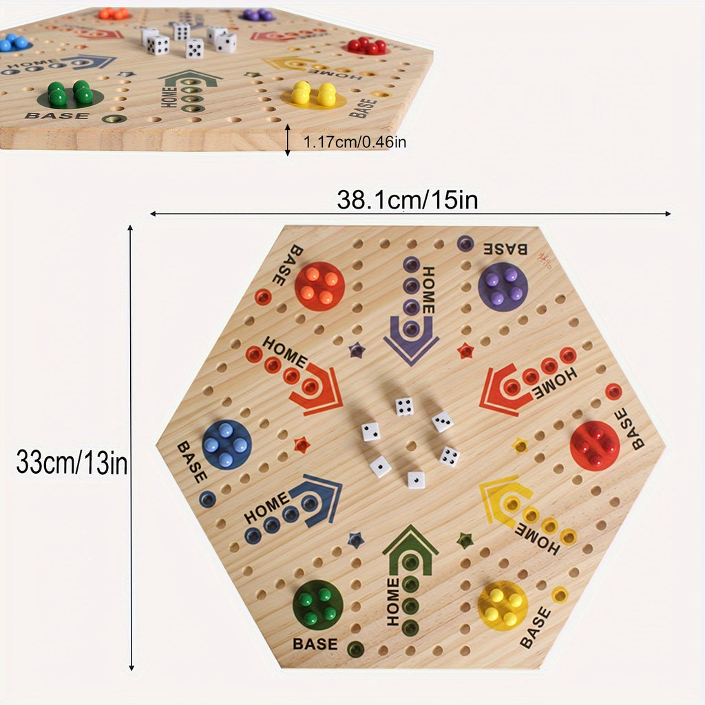 Jeu d'¨¦checs en Bois 1 pi¨¨ce, Peint ¨¤ Double Face pour 2-6 Joueurs avec ¨¦checs Volants et 24 Billes de 6 Couleurs + 6 D¨¦s, Adapt¨¦ aux F¨ºtes, Adultes, Famille & Amis