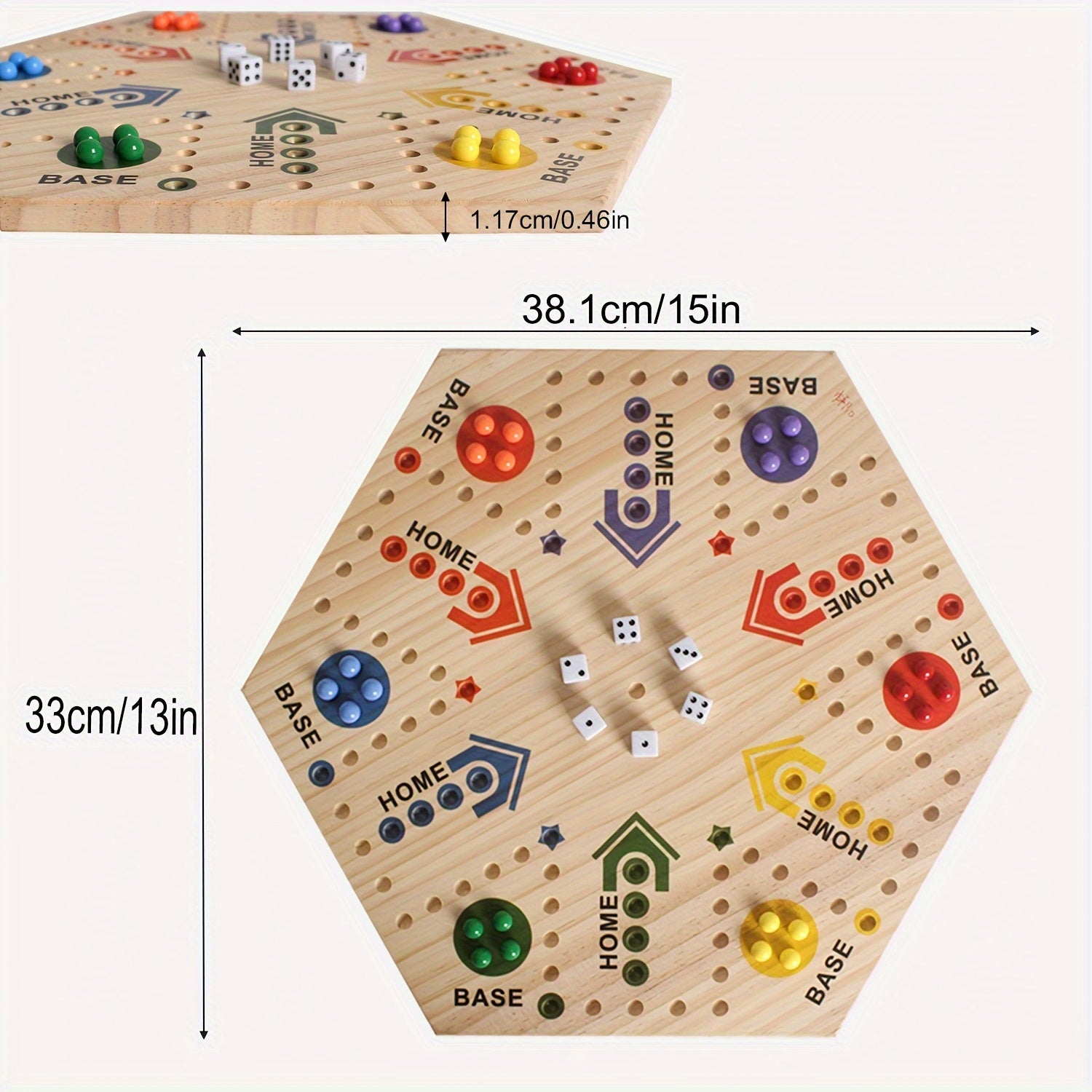 Jeu d'¨¦checs en Bois 1 pi¨¨ce, Peint ¨¤ Double Face pour 2-6 Joueurs avec ¨¦checs Volants et 24 Billes de 6 Couleurs + 6 D¨¦s, Adapt¨¦ aux F¨ºtes, Adultes, Famille & Amis
