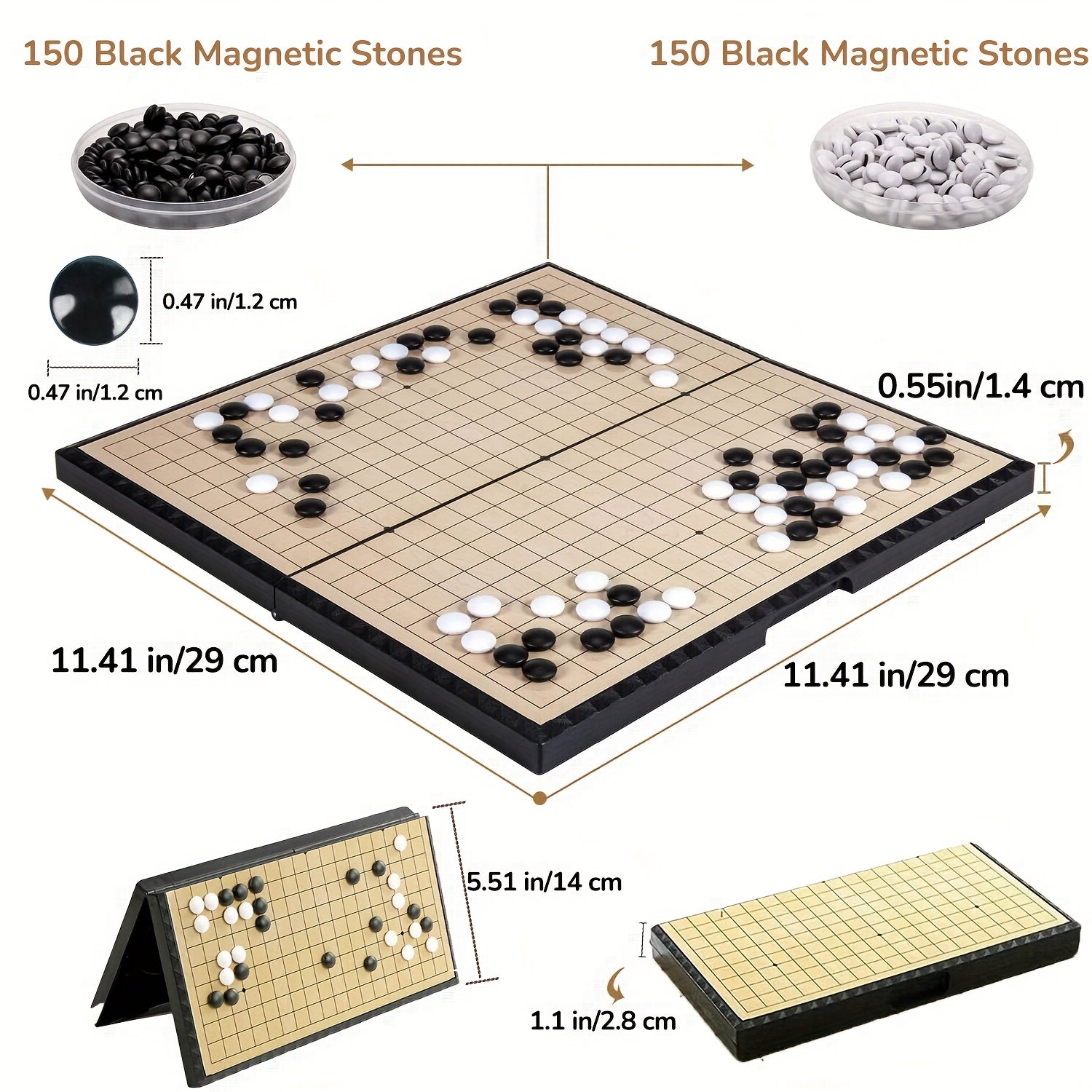 Ensemble de jeu de Go pliable magn¨¦tique de luxe de 11,41 pouces avec 19x tableau + 300 pi¨¨ces noires et blanches, id¨¦al pour les f¨ºtes et les activit¨¦s de plein air, No?l et Thanksgiving