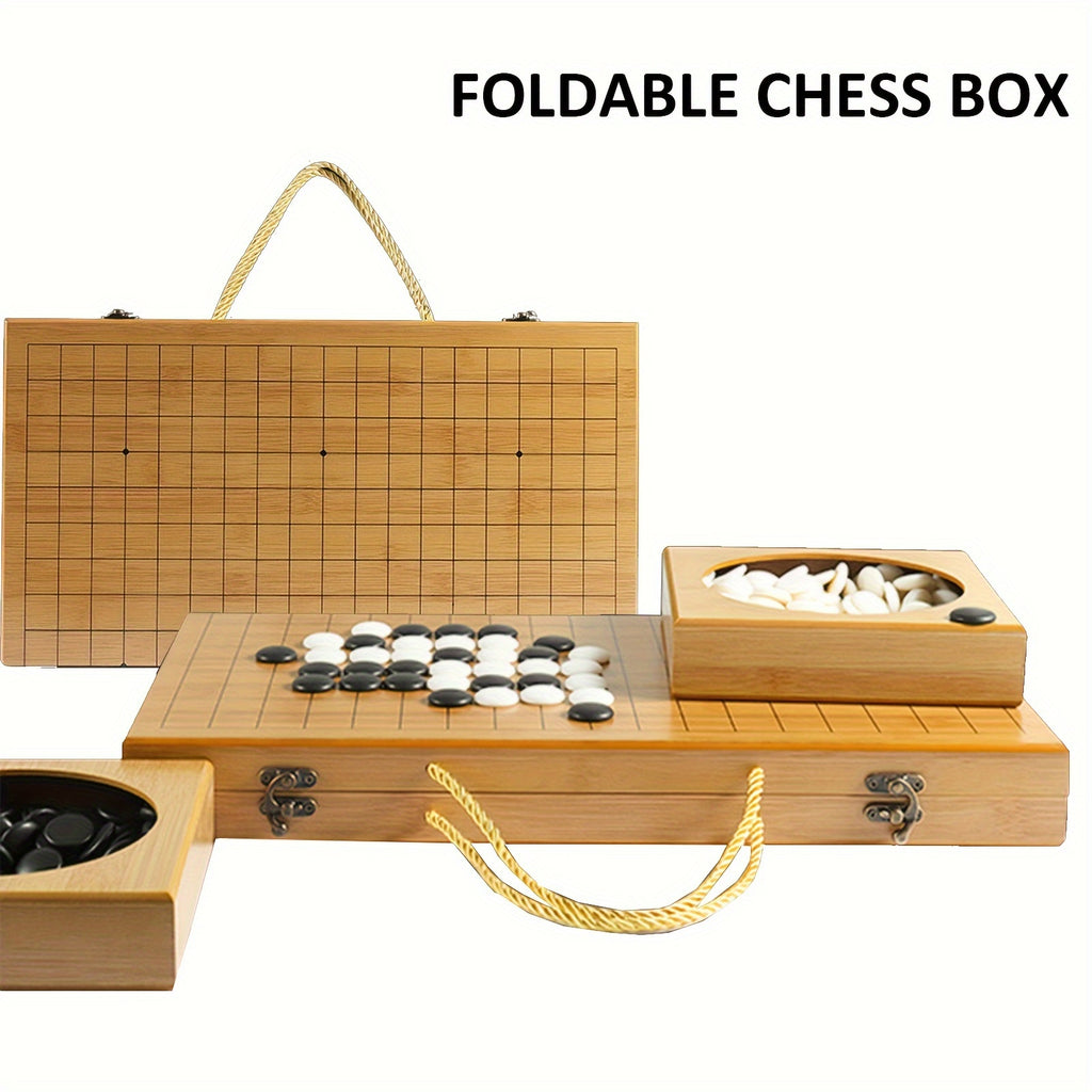 Jeu de Plateau Pliable en Bambou Go, Bo?te de Jeu All Nature Go, Plateau de Jeu de Strat¨¦gie Chinois Weiqi Gomku Pliable avec 171 Pions d'¨¦checs en Imitation Jade et Deux Bols en Bambou