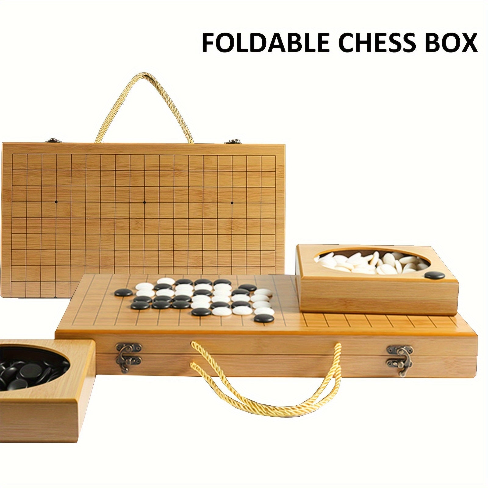 Jeu de Plateau Pliable en Bambou Go, Bo?te de Jeu All Nature Go, Plateau de Jeu de Strat¨¦gie Chinois Weiqi Gomku Pliable avec 171 Pions d'¨¦checs en Imitation Jade et Deux Bols en Bambou