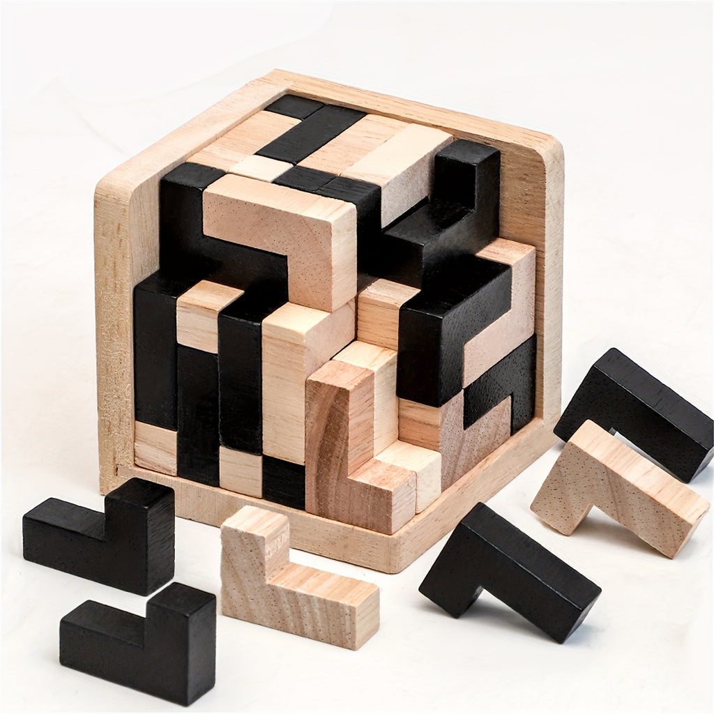 54 pi¨¨ces Puzzle en Bois Cubique Casse-T¨ºte, Jeu ¨¦ducatif Logique en Forme de L