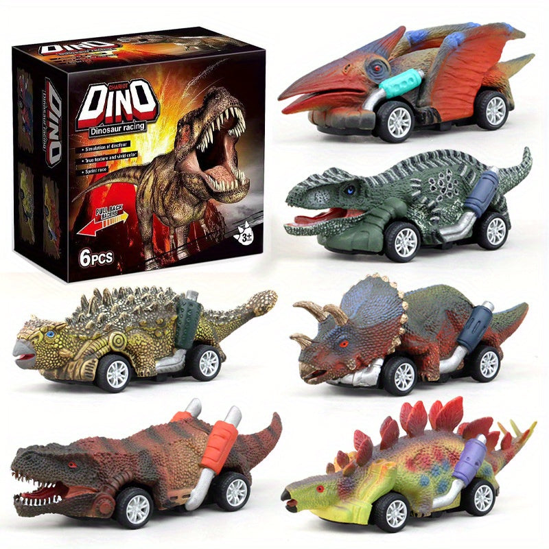 Ensemble de 6 Voitures Jouets Dinosaures pour Enfants de 3 ¨¤ 6 Ans - Color¨¦es, Action de Rotation Interactive, Plastique ABS Durable, Sans Batterie - Cadeaux Id¨¦aux pour Halloween et No?l, D¨¦corations de F¨ºte Dinosaures