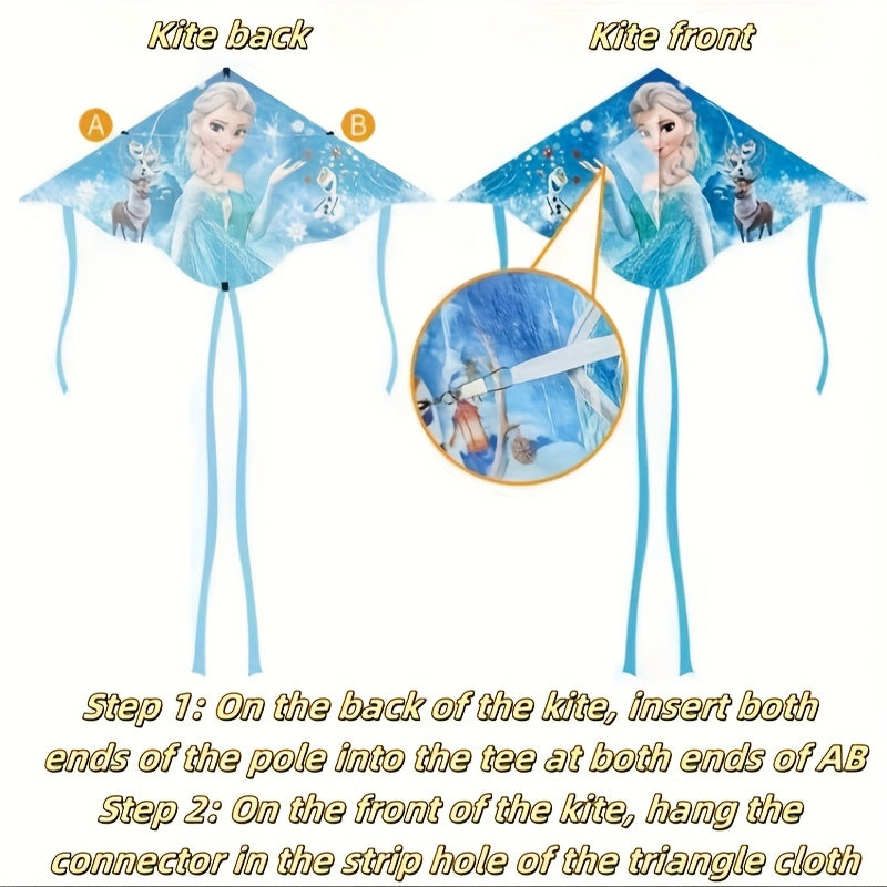 Volant de ciel blanc | Design Elsa & Olaf | Cable durable de 3937.01 pouces, mat¨¦riau nylon fort | Id¨¦al pour le parc et les activit¨¦s en plein air | Parfait pour No?l et les f¨ºtes