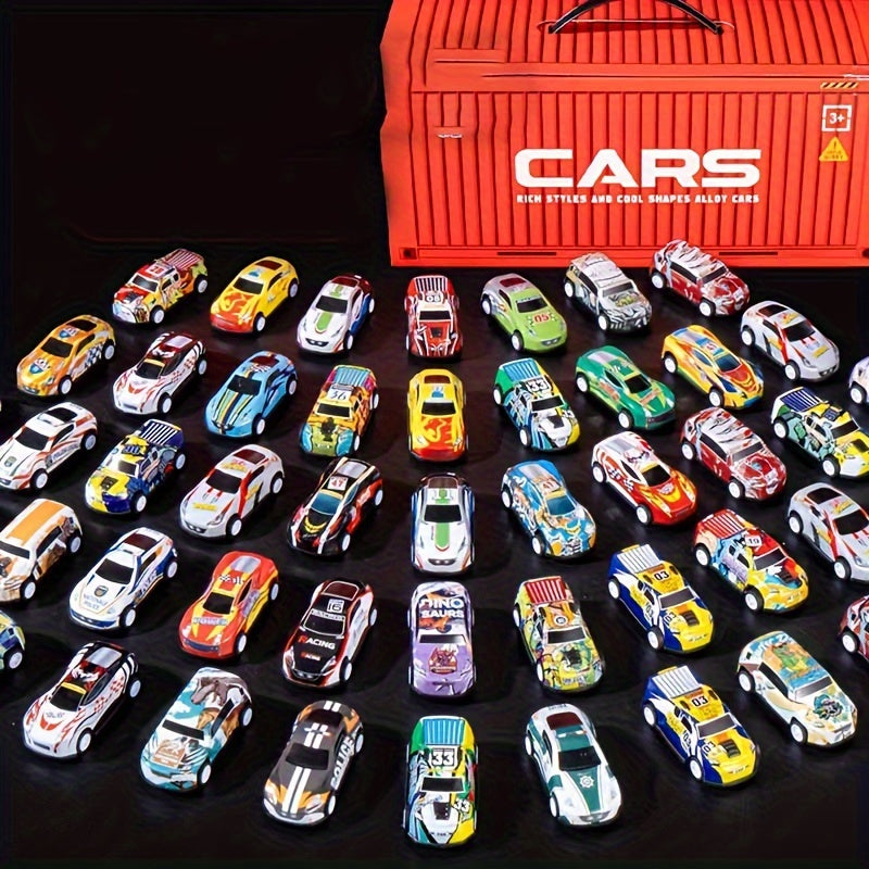 Ensemble de 48 voitures de course en m¨¦tal avec m¨¦canisme de traction et bo?te de rangement - V¨¦hicules en alliage d'acier divers, ensemble de jeu ¨¦ducatif pour les 3 ans et plus, cadeau id¨¦al pour les anniversaires et les f¨ºtes d'hiver