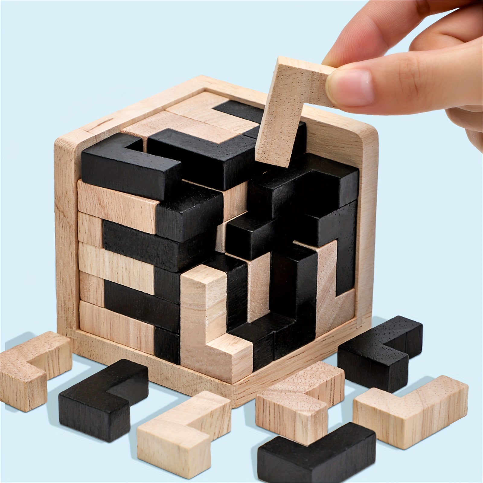 54 pi¨¨ces Puzzle en Bois Cubique Casse-T¨ºte, Jeu ¨¦ducatif Logique en Forme de L