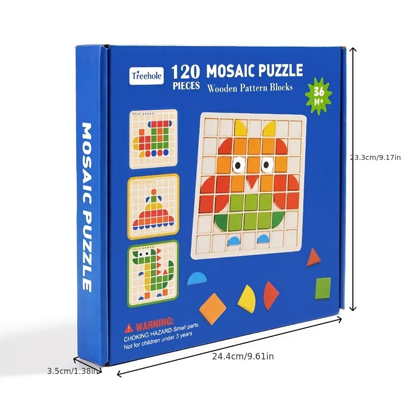 Un ensemble de puzzle mosa?que en bois 3D avec 20 cartes pour l'entra?nement et l'association de blocs. Capacit¨¦ de reconnaissance des couleurs adapt¨¦e aux gar?ons et aux filles. Cadeaux pour No?l, Nouvel An et la rentr¨¦e scolaire