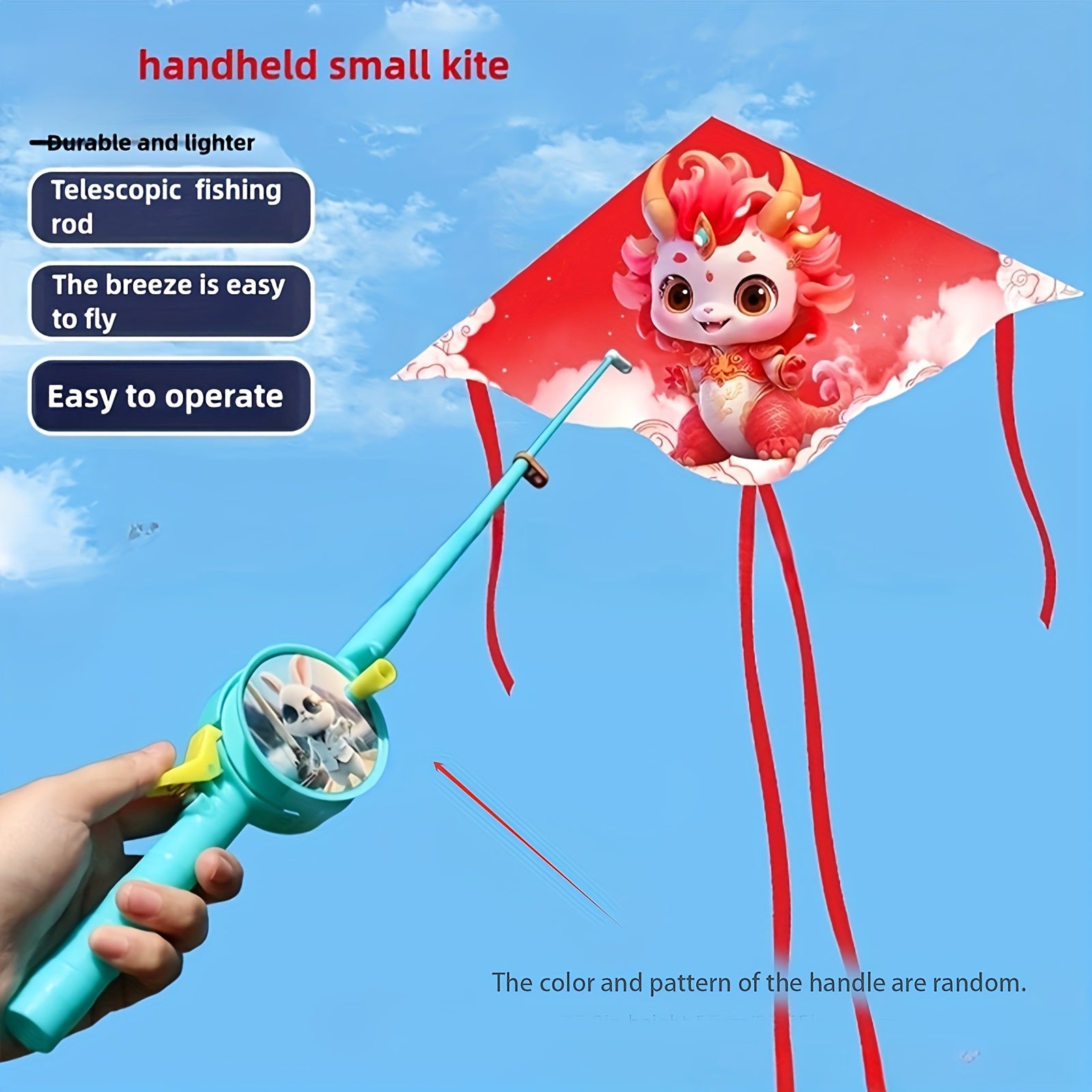 Cerf-volant canne ¨¤ p¨ºche, facile ¨¤ faire voler par vent l¨¦ger, petit cerf-volant manuel pour parcs ext¨¦rieurs