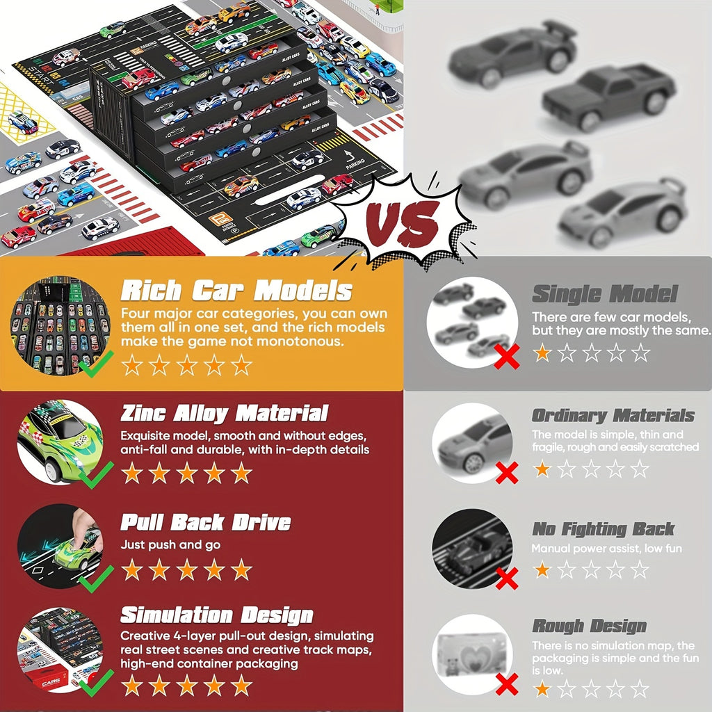 Ensemble de 48 voitures de course en m¨¦tal avec m¨¦canisme de traction et bo?te de rangement - V¨¦hicules en alliage d'acier divers, ensemble de jeu ¨¦ducatif pour les 3 ans et plus, cadeau id¨¦al pour les anniversaires et les f¨ºtes d'hiver