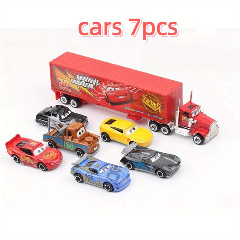 Jeu de 7 voitures de course Lightning McQueen - Mod¨¨les d¨¦coratifs en acier alli¨¦ r¨¦sistant pour la maison, le bureau et les f¨ºtes - Id¨¦al pour Paques, No?l et les anniversaires | Design ludique | Acier alli¨¦ durable