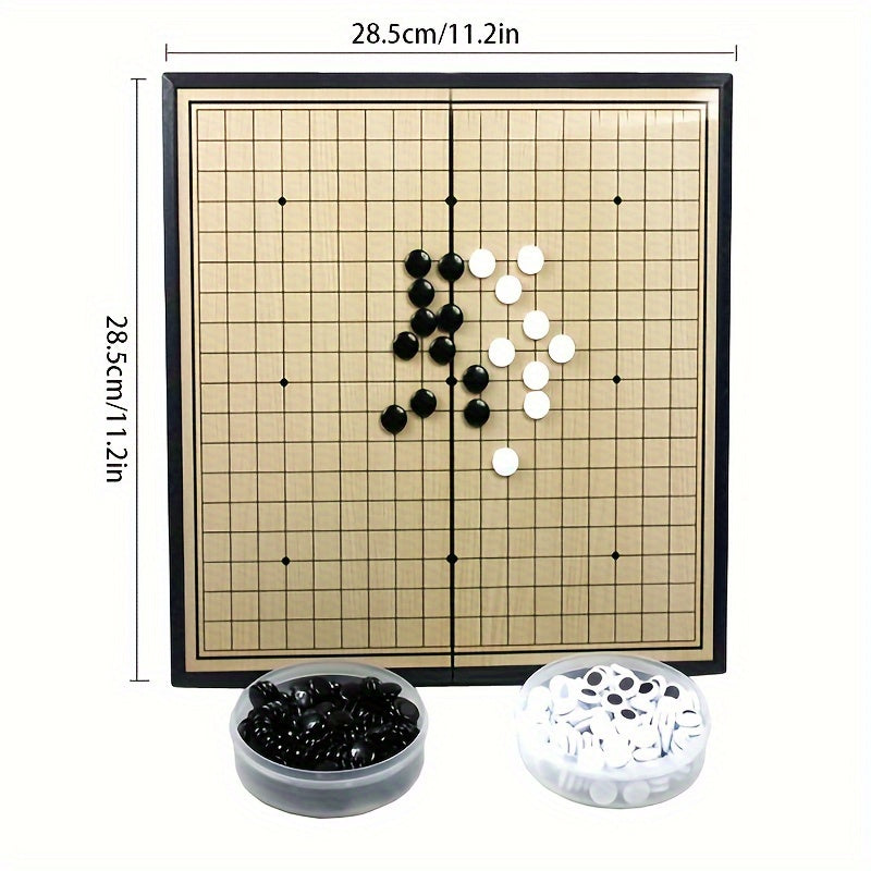 Jeu de Go Magn¨¦tique Portable de 11.2 pouces - Planche en Bois Pliable pour Gomoku Go, Id¨¦al pour les Voyages & les F¨ºtes ¨¤ la Maison, Comprend des Pi¨¨ces Noires & Blanches