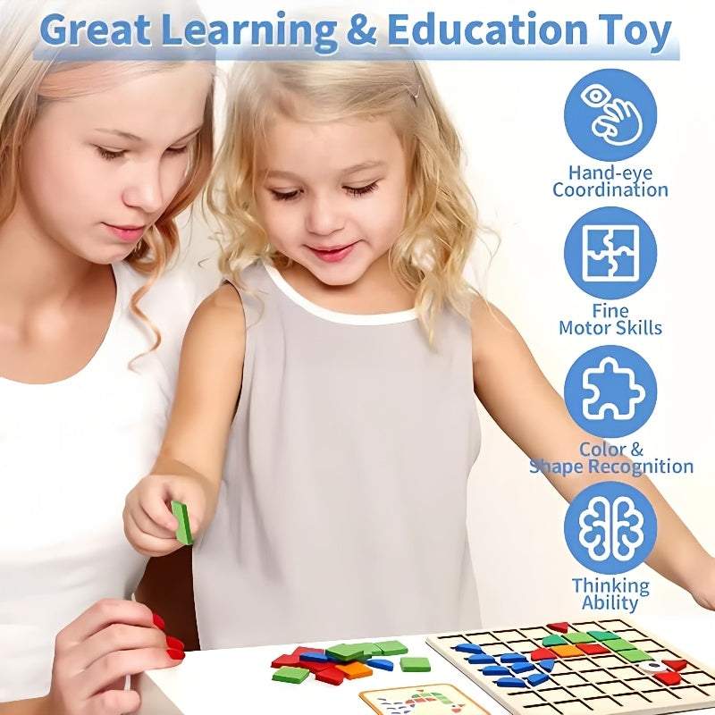 Un ensemble de puzzle mosa?que en bois 3D avec 20 cartes pour l'entra?nement et l'association de blocs. Capacit¨¦ de reconnaissance des couleurs adapt¨¦e aux gar?ons et aux filles. Cadeaux pour No?l, Nouvel An et la rentr¨¦e scolaire