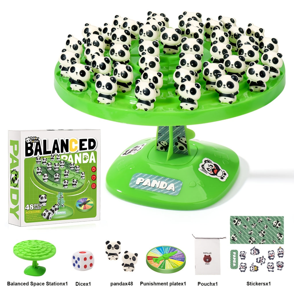 Jeu d'¨¦quilibre Panda - Puzzle interactif familial avec 46 d¨¦fis amusants, base en plastique vert et figurines de pandas noir\u002Fblanc, jeu ¨¦ducatif STEM pour enfants et parents