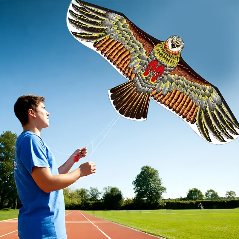 1pc Grande Cerf-Volant Aigle avec Plumes Vibrantes - Envergure de 3.9 pieds, Ligne R¨¦sistante de 98 pieds, Parfait pour la Plage, le Parc et les Activit¨¦s Familiales en Plein Air