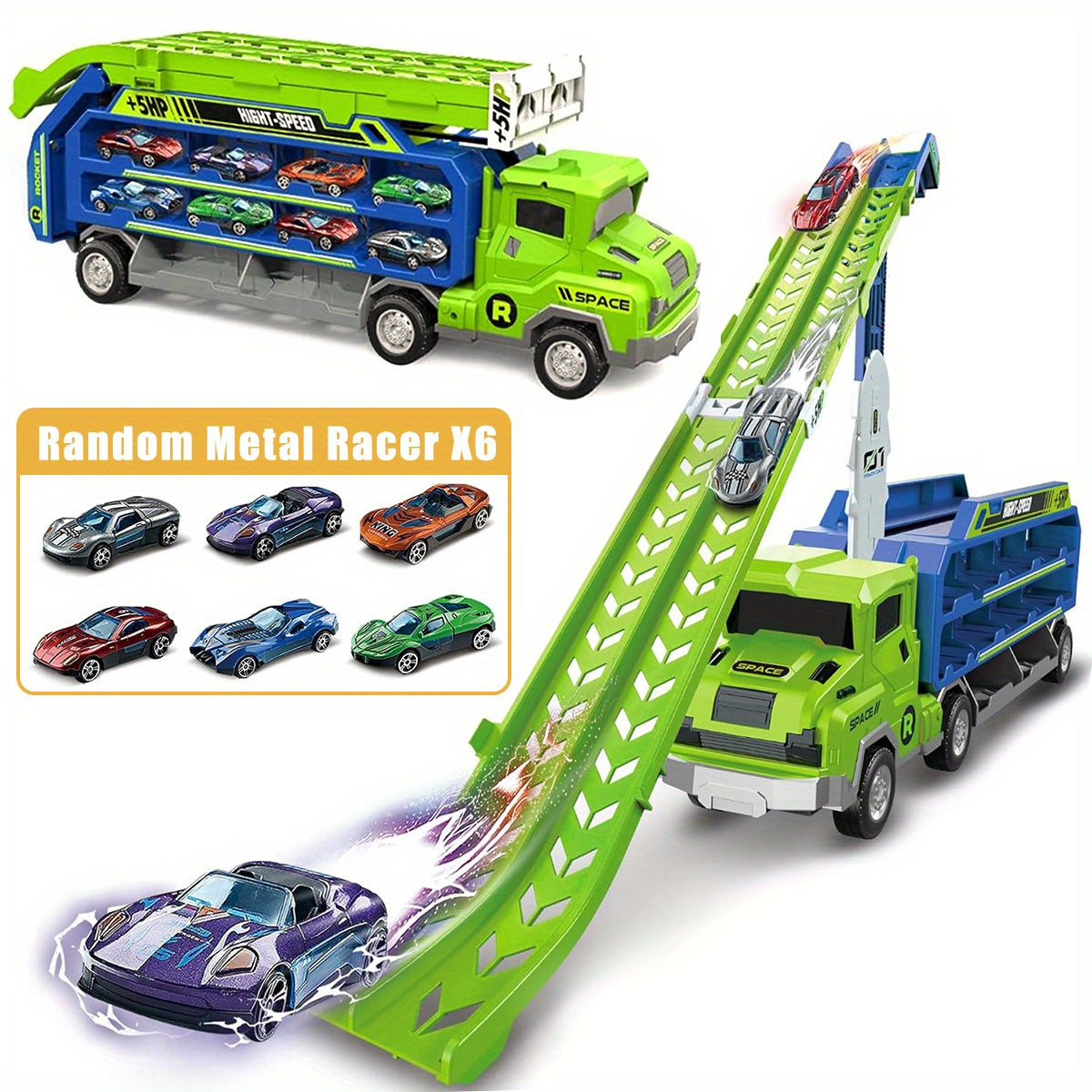 Voiture de Course ¨¤ Friction avec Piste de Transport, Camion Dinosaure et Voitures ¨¤ ¨¦jection pour Enfants 3-6 Ans - Jouet Cadeau Ensemble de V¨¦hicules Pliables