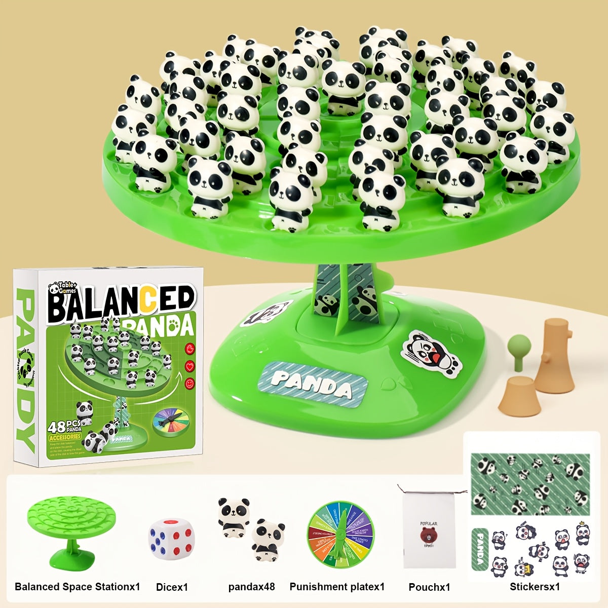 Jeu d'¨¦quilibre Panda - Puzzle interactif familial avec 46 d¨¦fis amusants, base en plastique vert et figurines de pandas noir\u002Fblanc, jeu ¨¦ducatif STEM pour enfants et parents