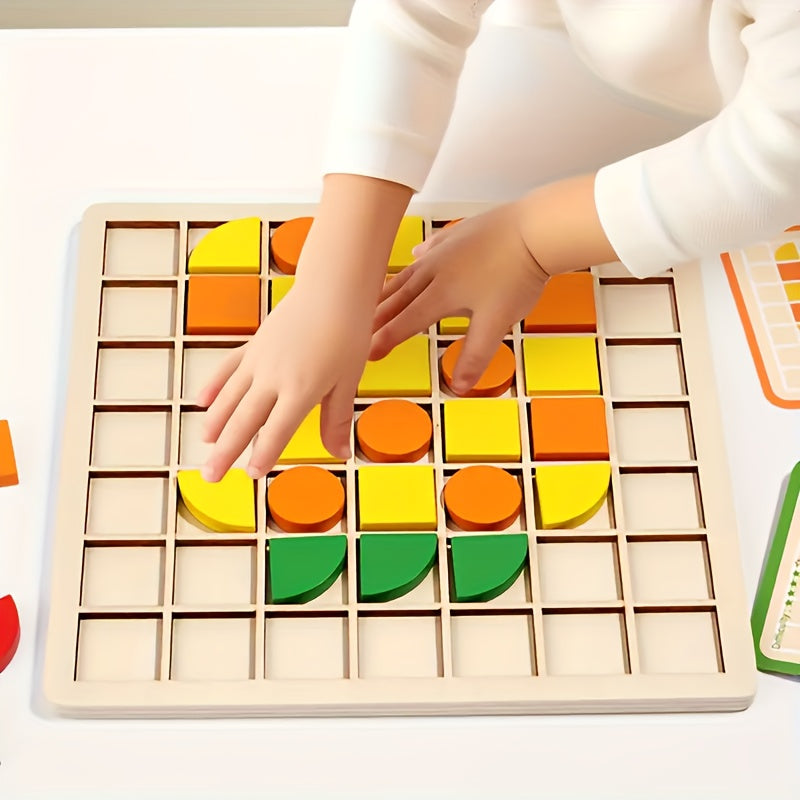 Un ensemble de puzzle mosa?que en bois 3D avec 20 cartes pour l'entra?nement et l'association de blocs. Capacit¨¦ de reconnaissance des couleurs adapt¨¦e aux gar?ons et aux filles. Cadeaux pour No?l, Nouvel An et la rentr¨¦e scolaire