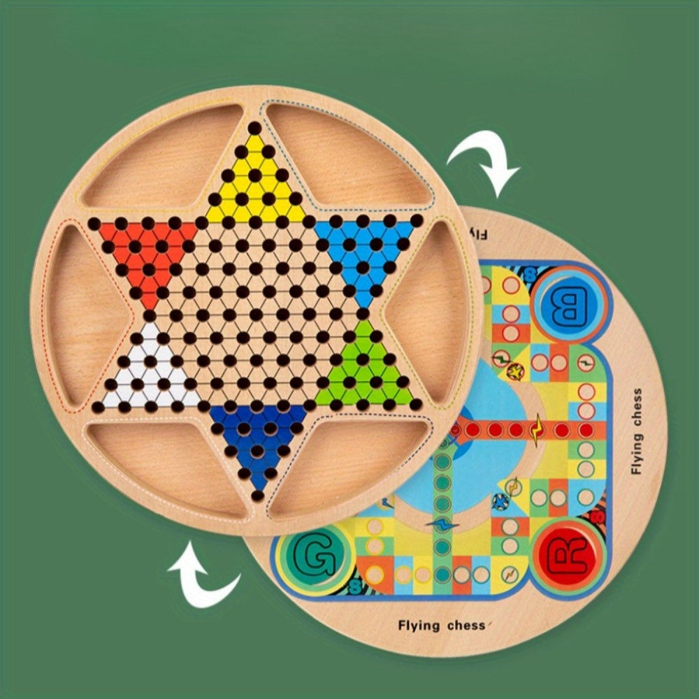 Ensemble de jeu de dames et d'¨¦checs volants en bois 2 en 1 - Pi¨¨ces color¨¦es en forme d'¨¦toile pour la famille, les f¨ºtes et le jeu interactif, Soir¨¦e de jeu familial | Pi¨¨ces en forme d'¨¦toile | Ensemble de jeu en bois