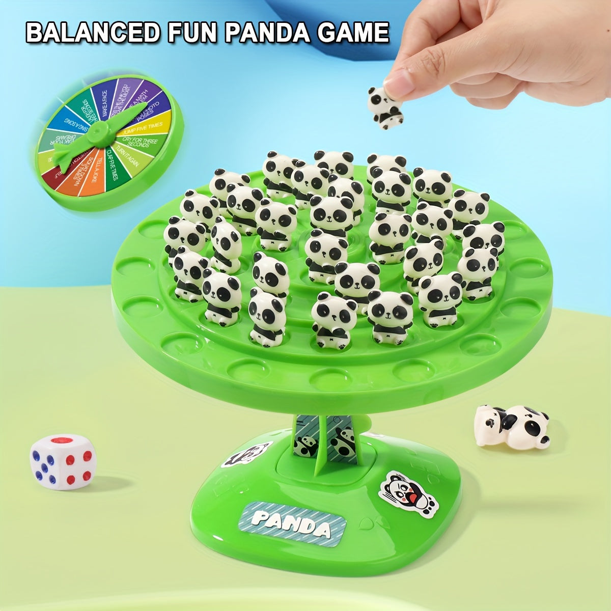 Jeu d'¨¦quilibre Panda - Puzzle interactif familial avec 46 d¨¦fis amusants, base en plastique vert et figurines de pandas noir\u002Fblanc, jeu ¨¦ducatif STEM pour enfants et parents