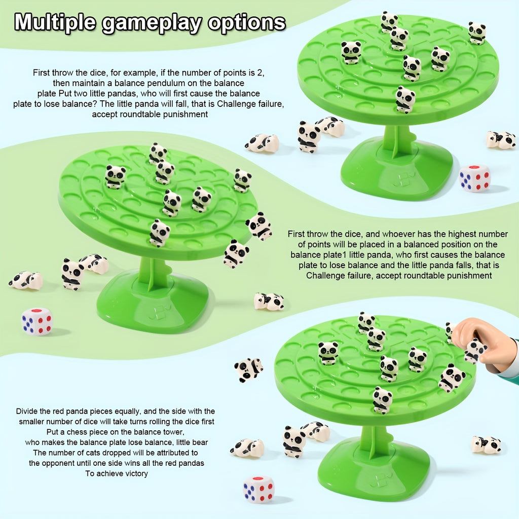 Jeu d'¨¦quilibre Panda - Puzzle interactif familial avec 46 d¨¦fis amusants, base en plastique vert et figurines de pandas noir\u002Fblanc, jeu ¨¦ducatif STEM pour enfants et parents