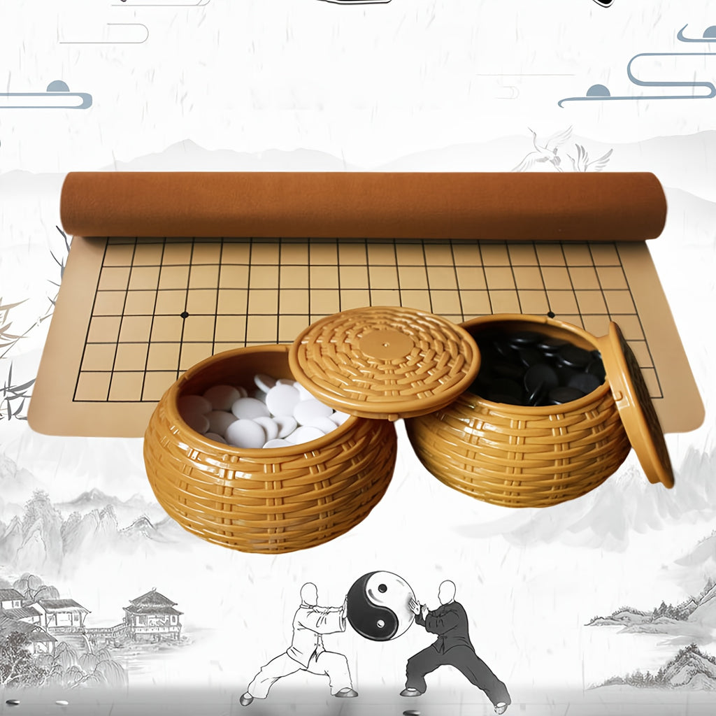 Ensemble de jeu de Go, comprenant un plateau en simili cuir, des pierres de jade imitation et deux conteneurs en r¨¦sine - un ensemble de jeu de plateau strat¨¦gique, parfait pour les f¨ºtes et les activit¨¦s en plein air.